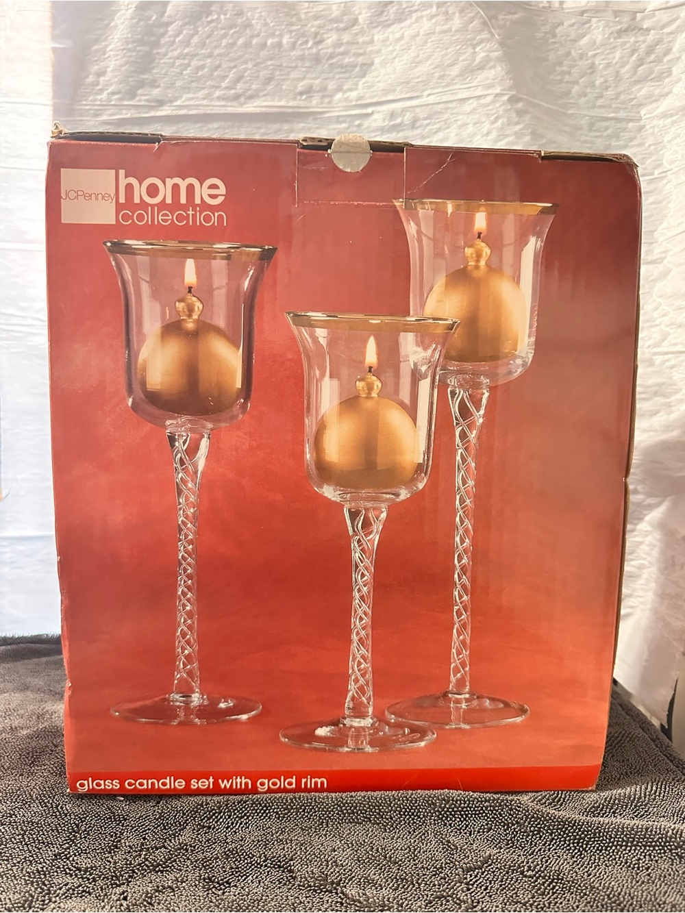 JC Penny Home Collection Glass Candle Set with Gold Trim NIB